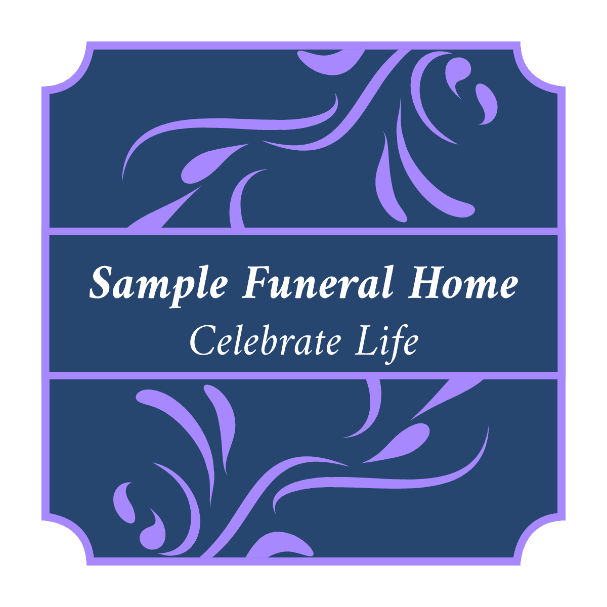 Generic funeral home logo. The name of the funeral home in the center with the phase, Celebrate Life, in the middle. Several classical embelishments surround the words.