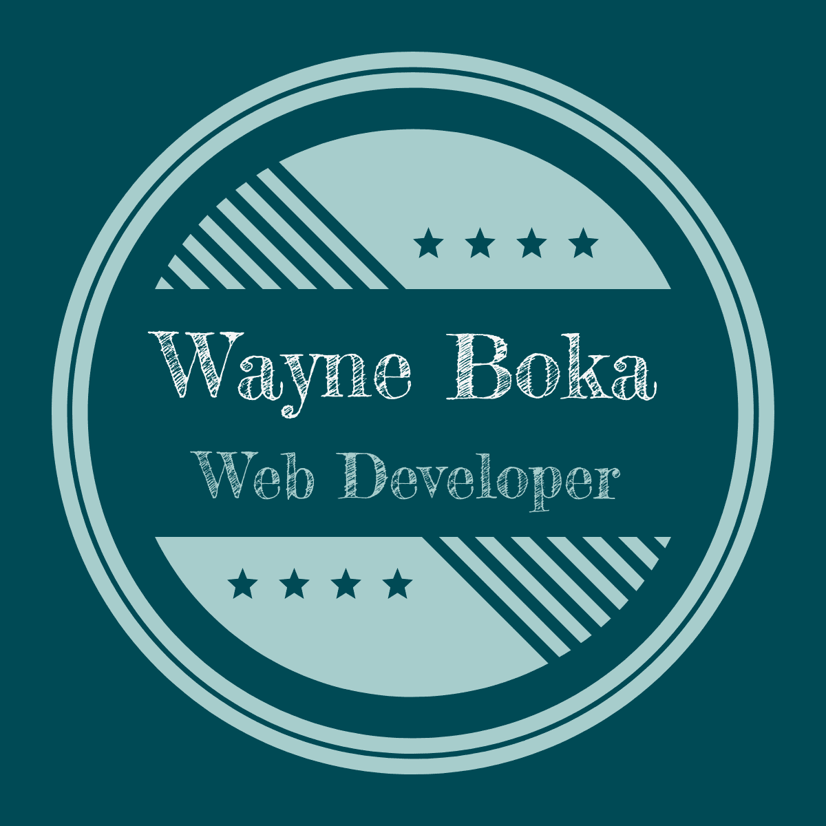 A circle with the words, Wayne Boka, Web Developer inside